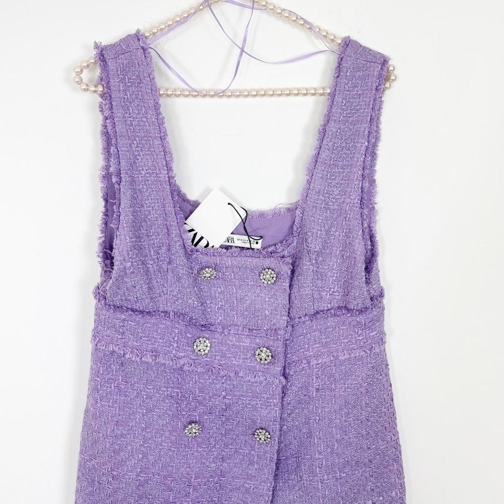 New Zara Tweed Rhinestone Button Dress - Picture 9 of 10
